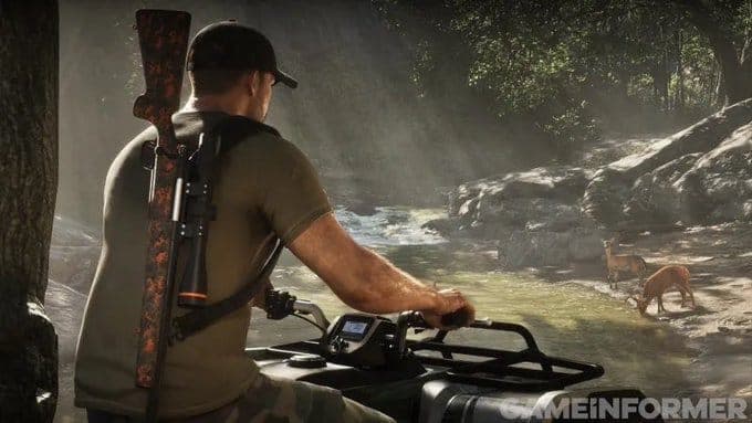 Jason observa animais junto a um riacho em GTA 6; imagem não identifica uma espécie lendária