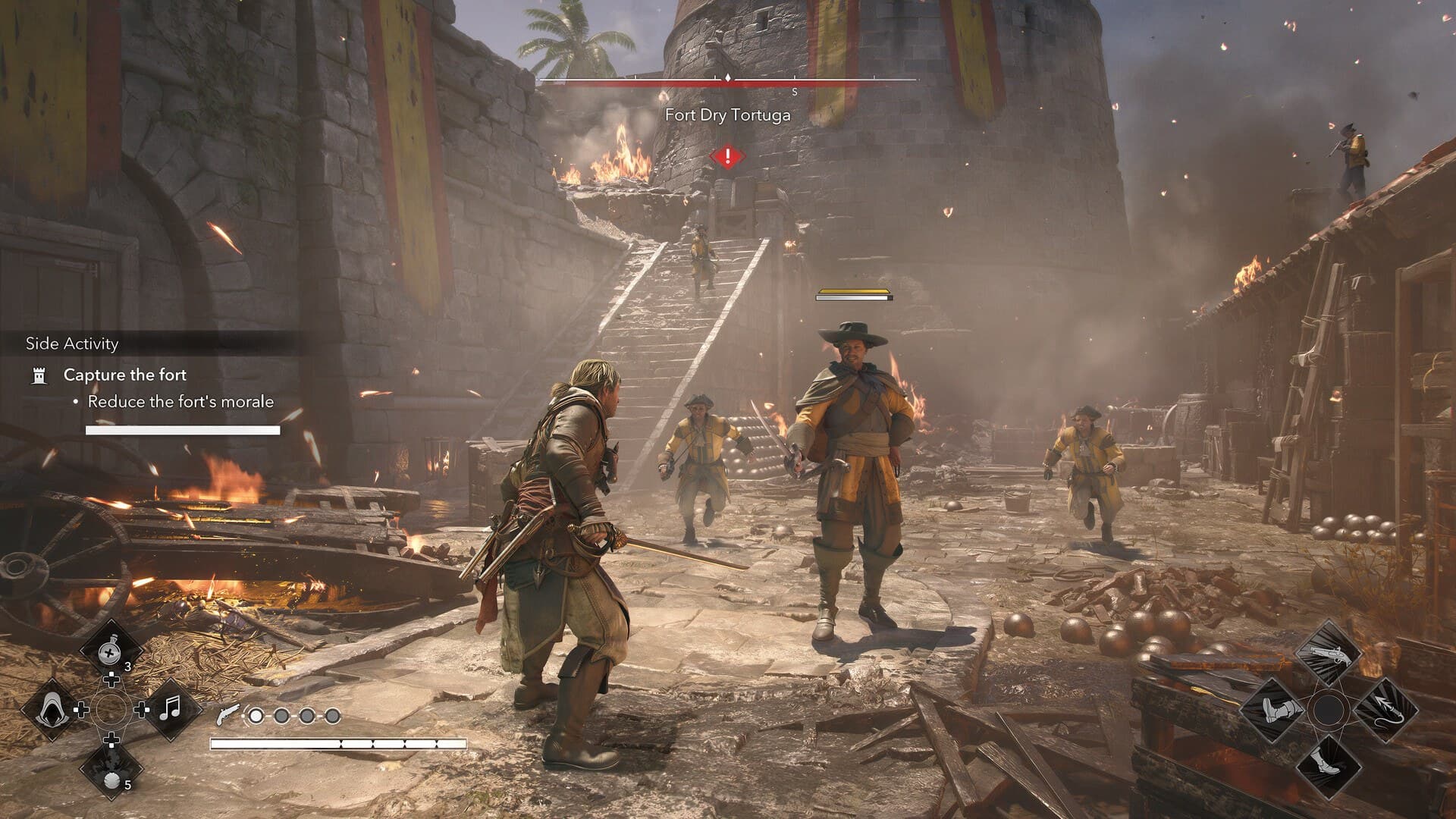 Edward Kenway observa o Gralha ancorado numa ilha em Black Flag Resynced.