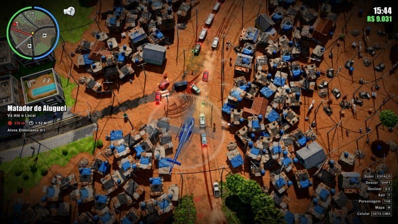 Um helicóptero sobrevoa a favela durante um serviço de matador de aluguel.