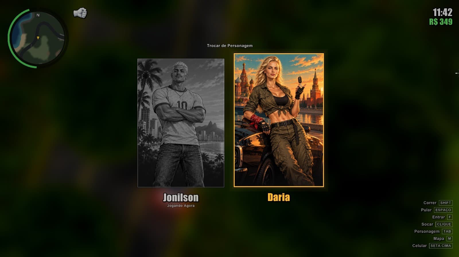 A troca entre Jonilson e Daria, os dois protagonistas, a qualquer momento. Captura feita pelo Acerto Games.