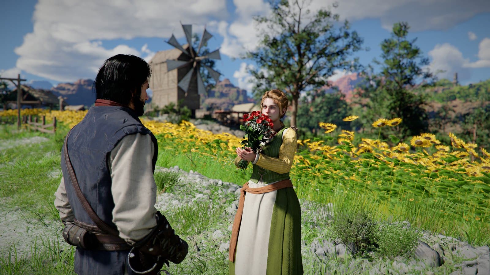 Uma cena de romance num campo de flores, em Charting the Unknown.