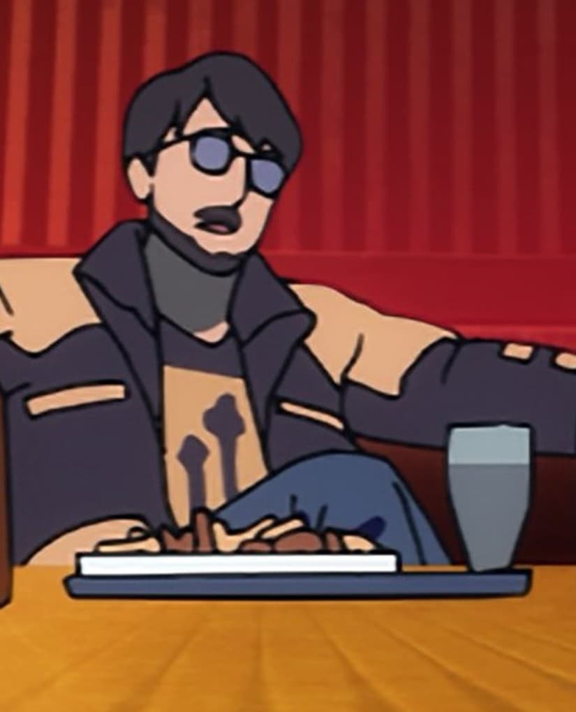Hideyoshi Oshima, personagem de Hideo Kojima, na versão animada de Cyberpunk: Edgerunners 2. Imagem divulgada pela conta oficial da série.
