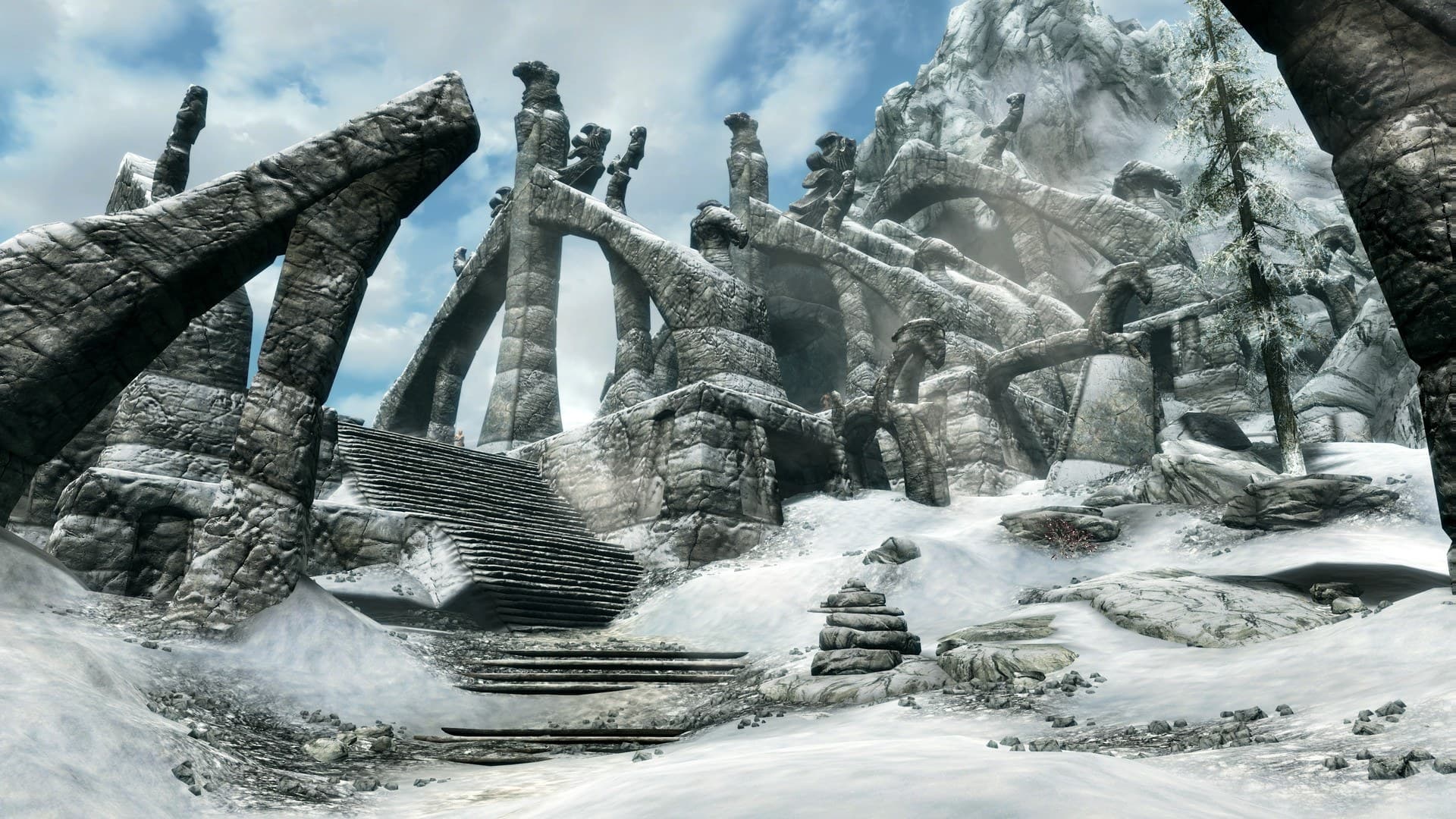 Ruínas nórdicas em Skyrim, jogo que completa 15 anos em 11 de novembro.