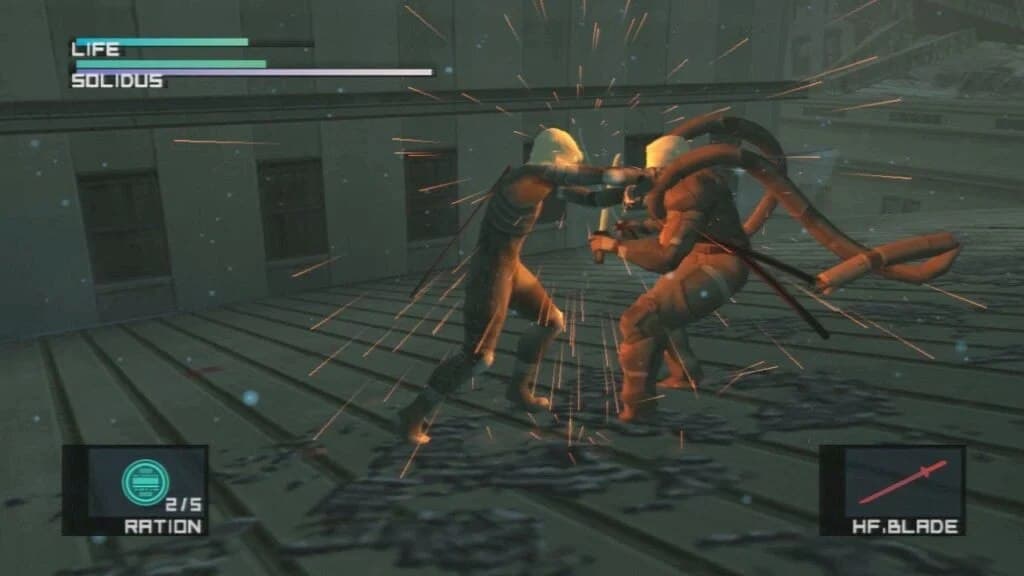 O duelo final contra Solidus Snake, de HF Blade na mão.