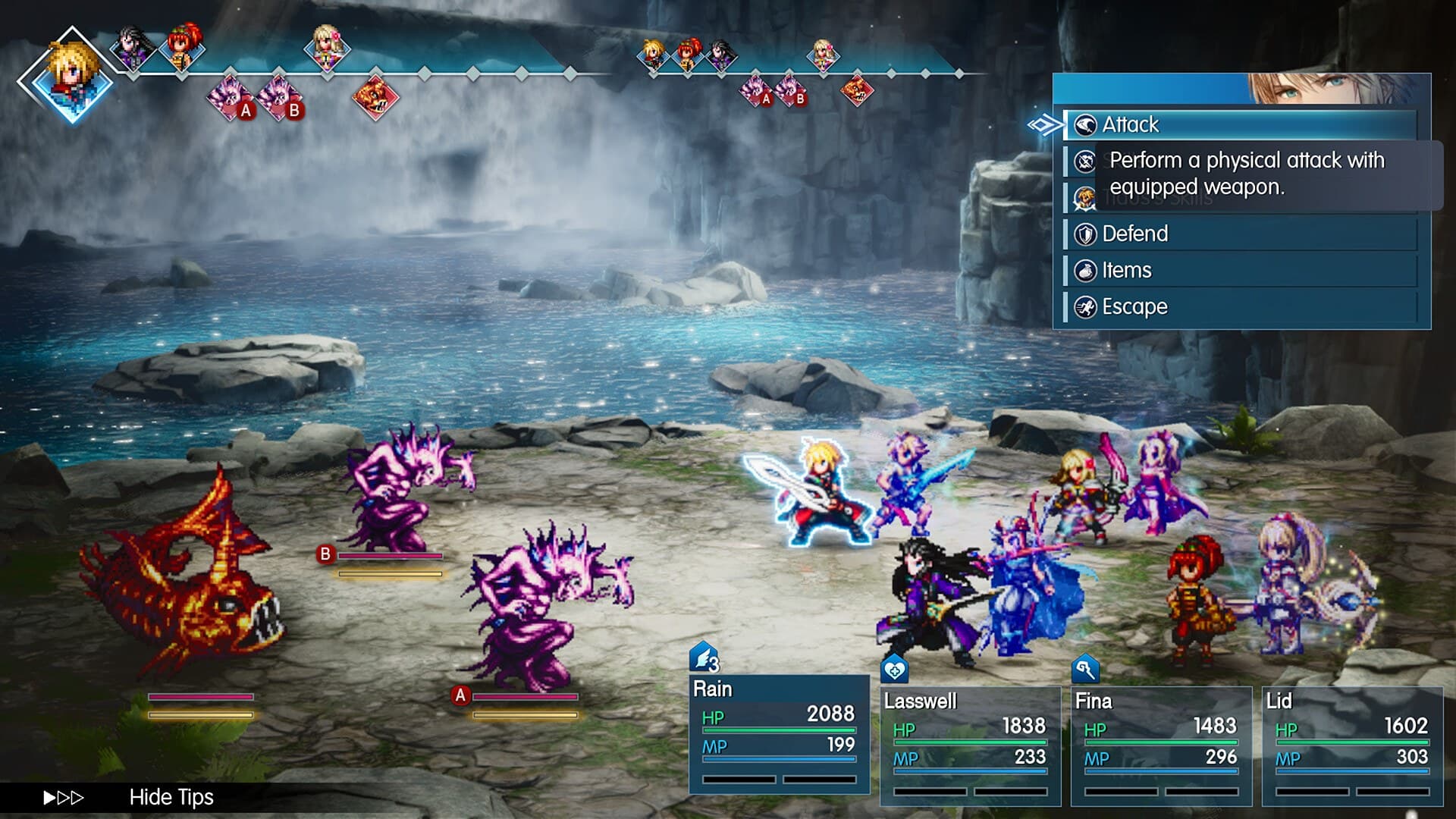 Batalha por turnos em Final Fantasy Resonance.