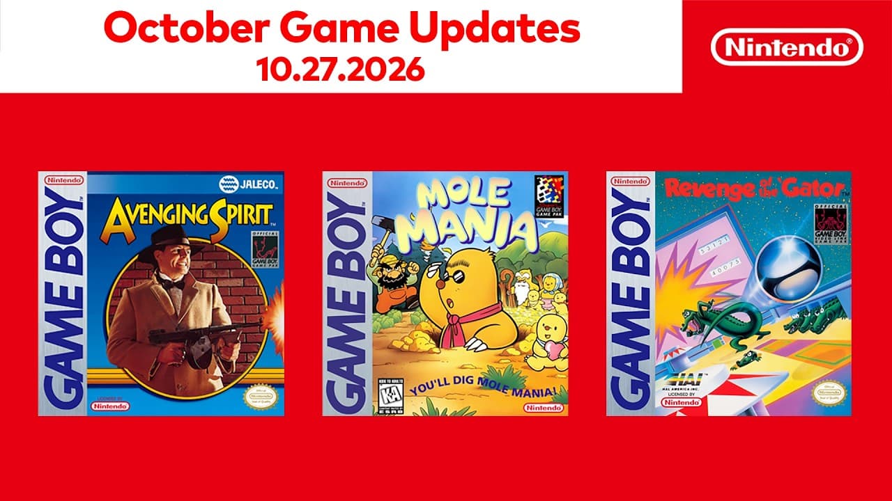 Capas americanas de Avenging Spirit, Mole Mania e Revenge of the 'Gator, os três jogos de Game Boy que chegam ao Nintendo Classics em 27 de outubro