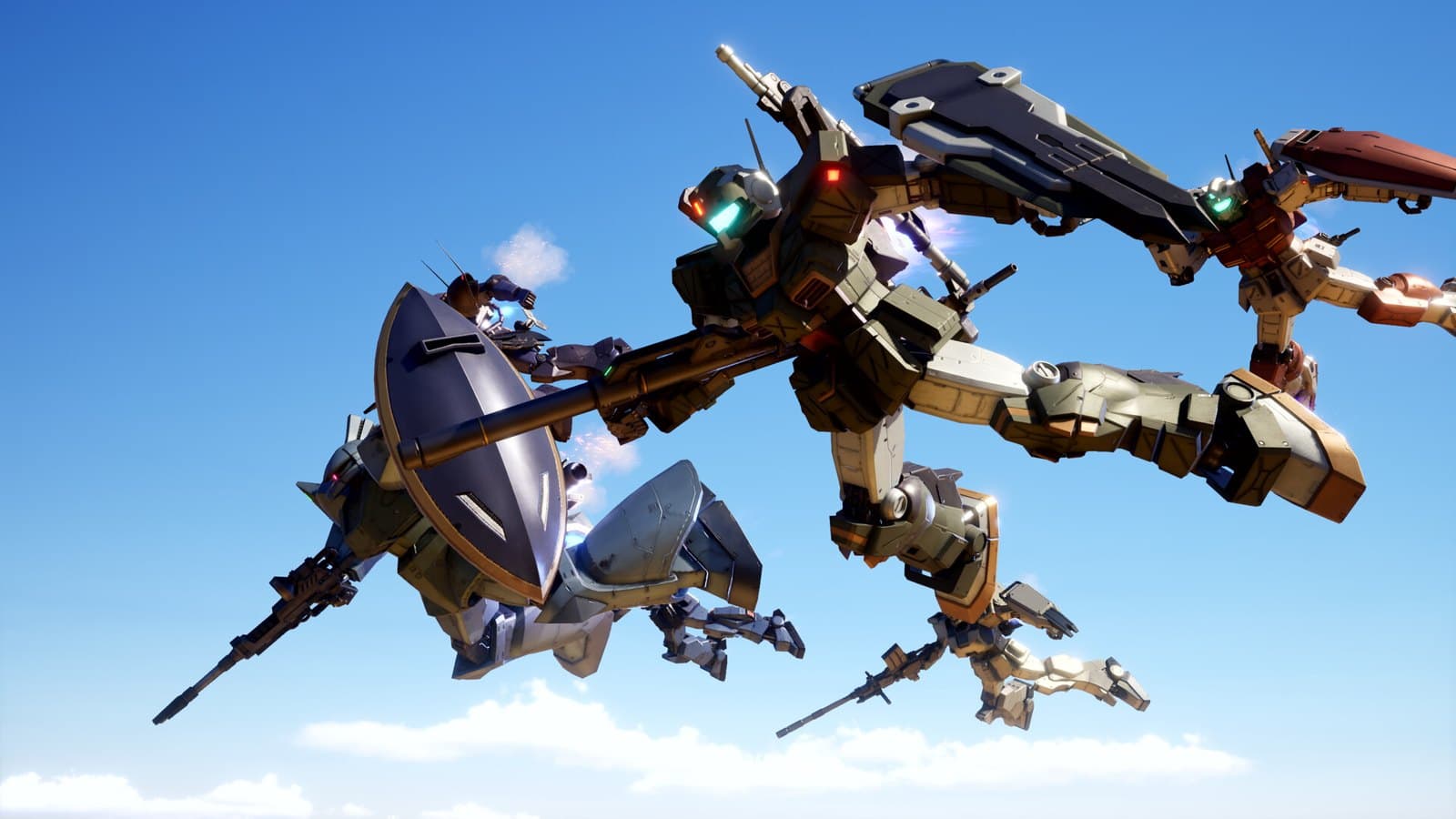 Combate aéreo entre Mobile Suits em Gundam Battle Operation 3.