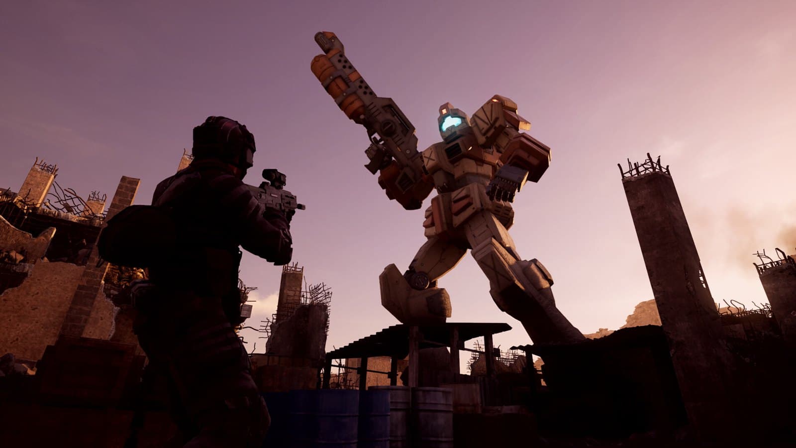 Soldado a pé e Mobile Suit dividem o campo de batalha em Gundam Battle Operation 3.