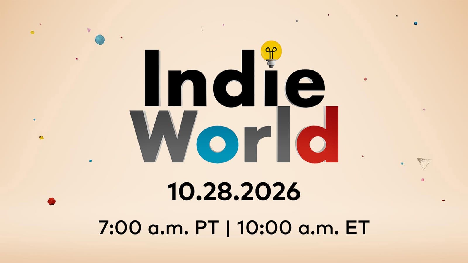 Logotipo oficial do Indie World com a data 28 de outubro de 2026