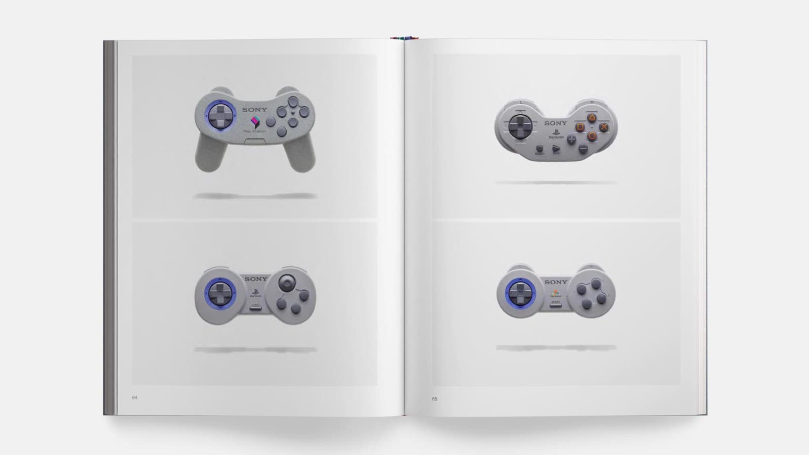 Páginas do livro com protótipos de controle do primeiro PlayStation.