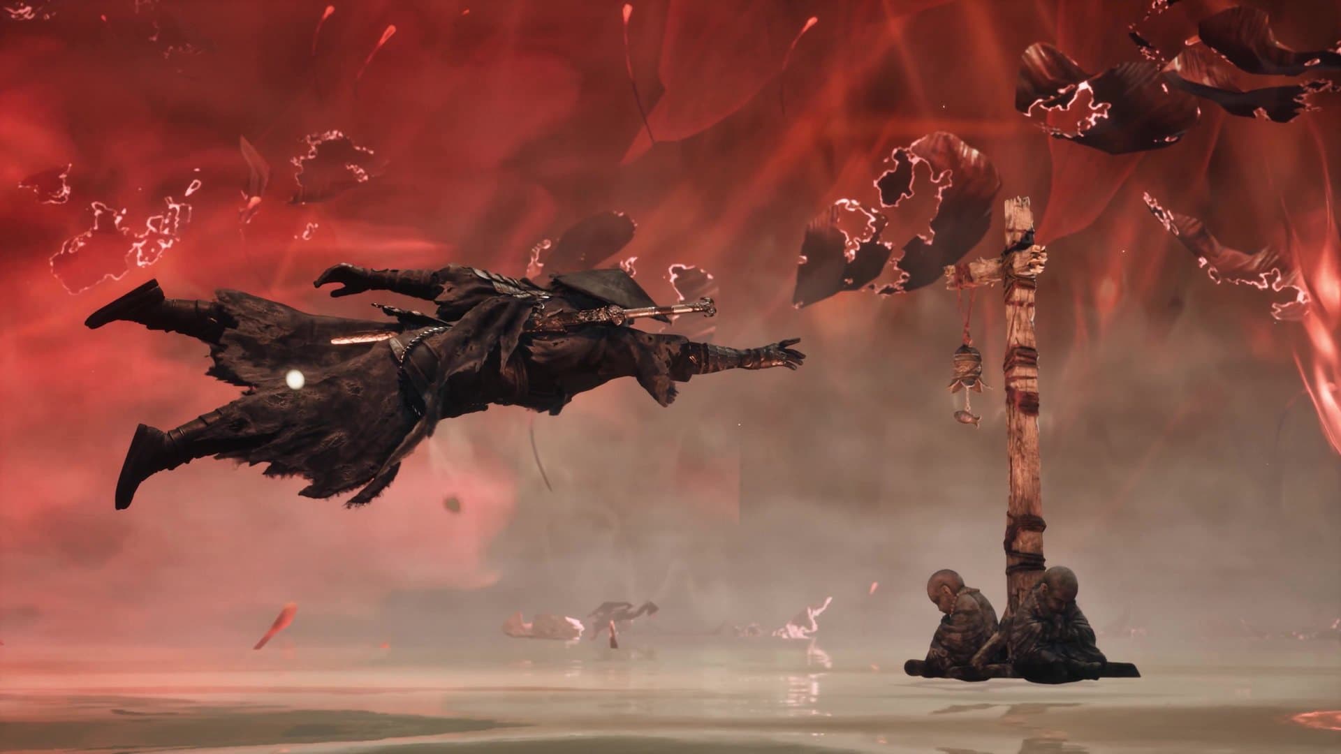 Soul salta no ar com a espada sobre um campo vermelho no trailer de lançamento de Phantom Blade Zero