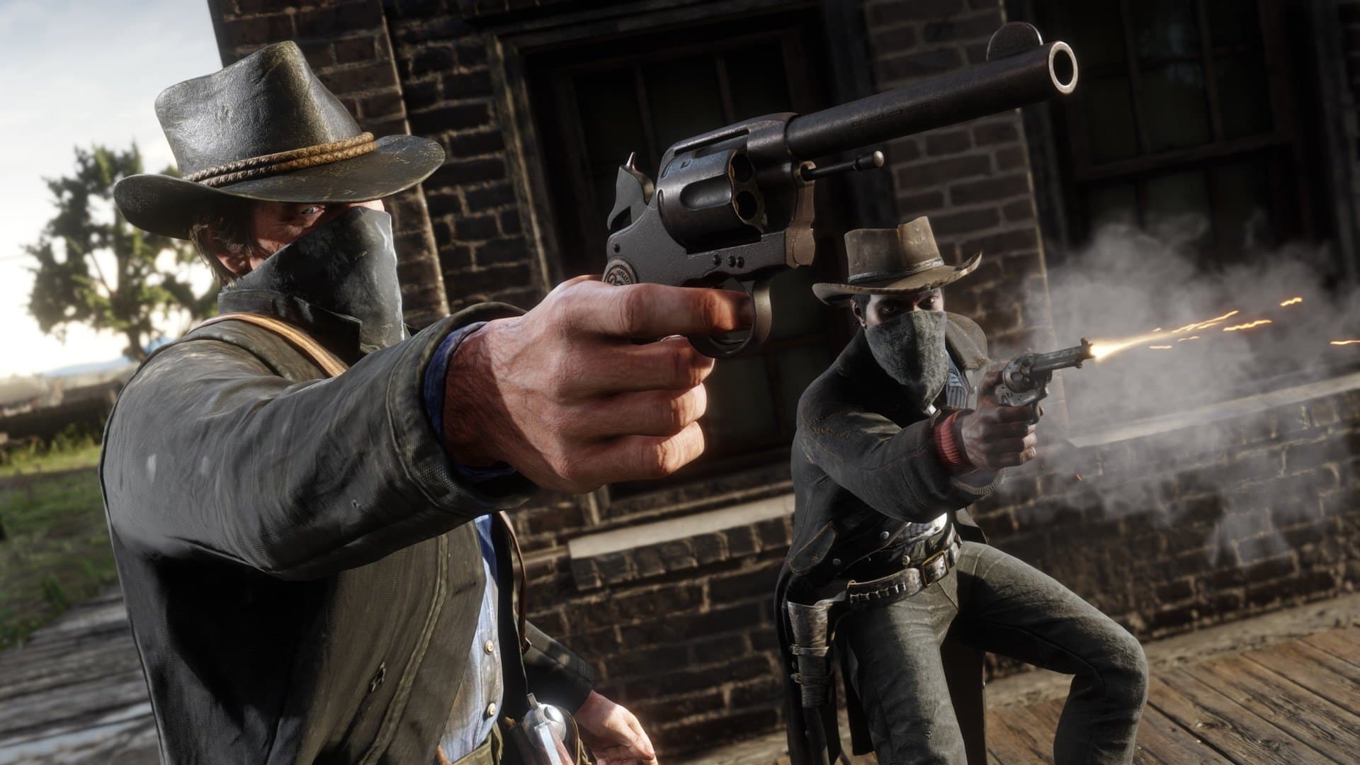 Dois pistoleiros mascarados atiram em Red Dead Redemption 2