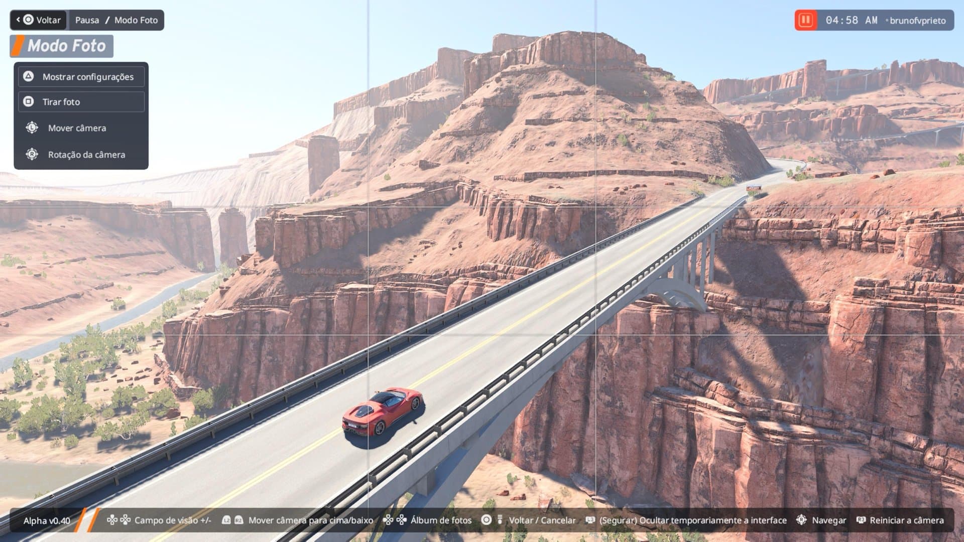 O modo foto sobre a ponte da Rodovia Oeste, no Utah. Captura feita pelo Acerto Games no PS5.