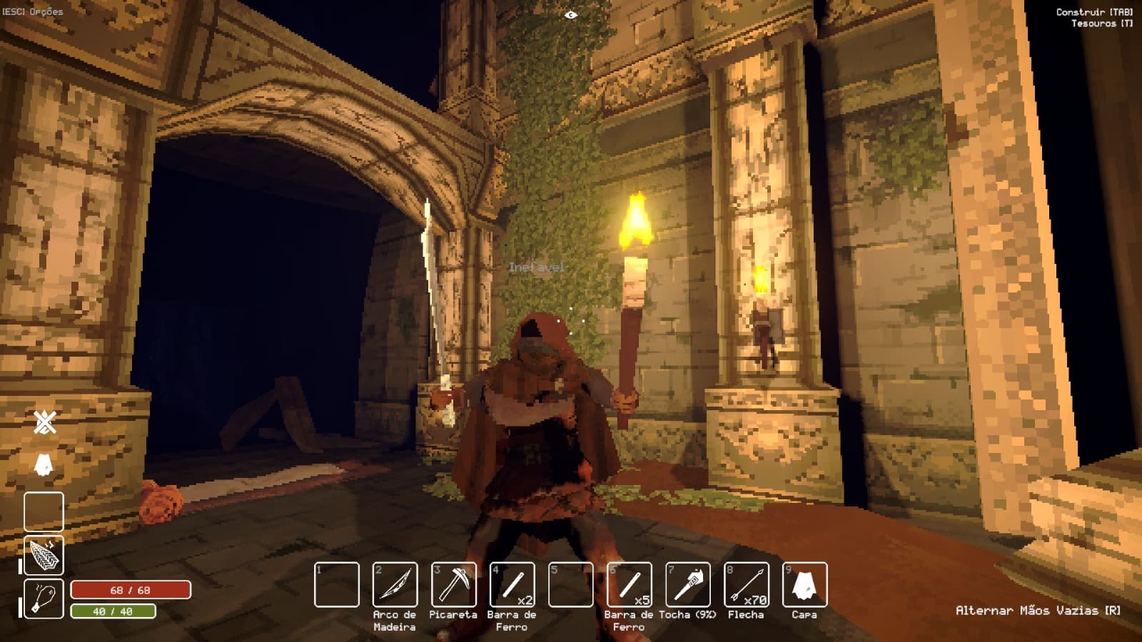 A exploração cooperativa permite enfrentar a masmorra acompanhado. Captura do jogo Deep Dish Dungeon.
