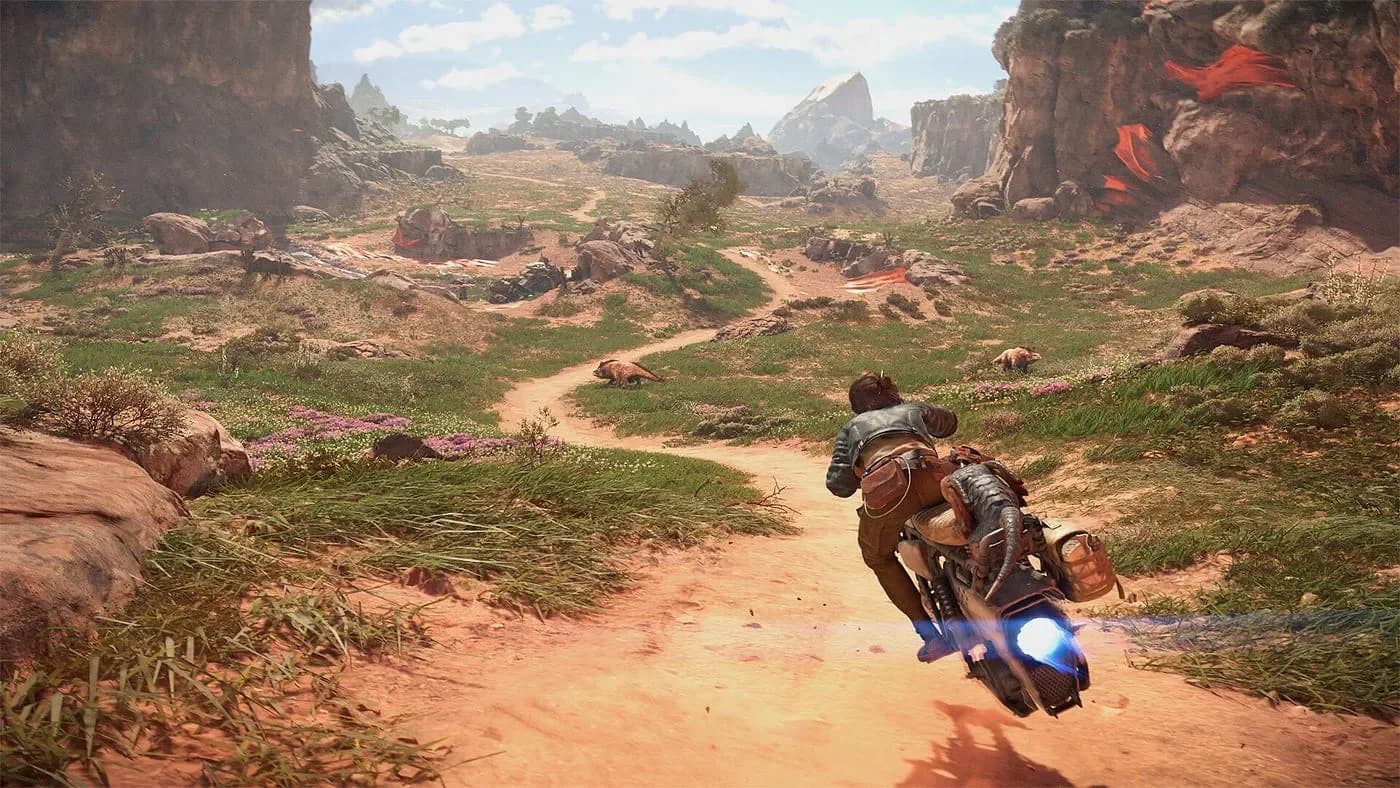 Cortando a paisagem no speeder: liberdade de movimento sem telas de carregamento.