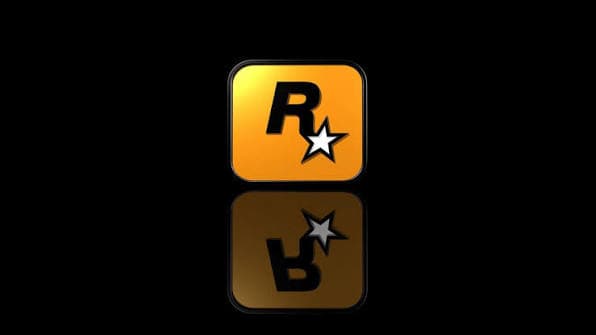 Logotipo da Rockstar Games em fundo preto com reflexo