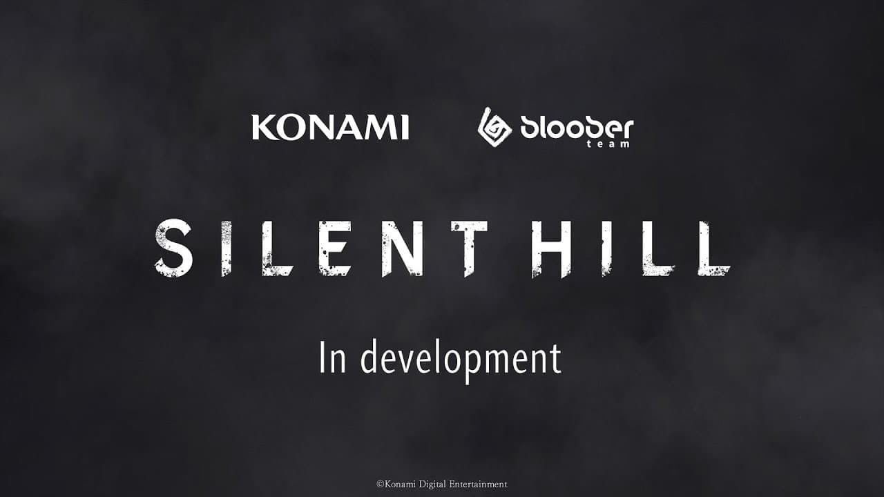 Logotipos da Konami e da Bloober Team sobre o título Silent Hill, com a frase In development