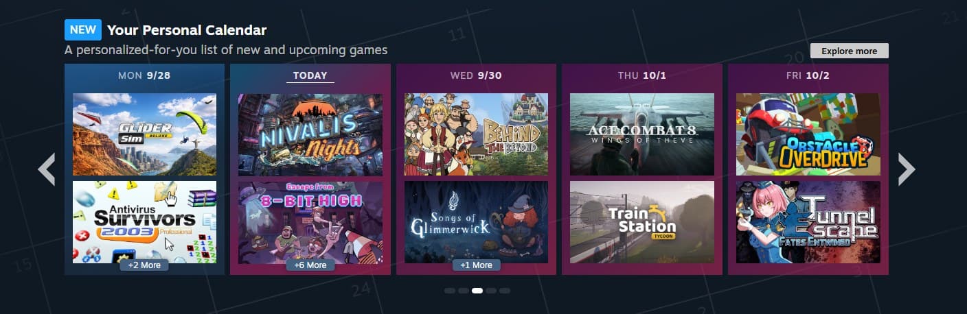O Calendário Pessoal do Steam, que saiu da fase de testes na semana passada, recomenda lançamentos com base no que cada jogador joga.