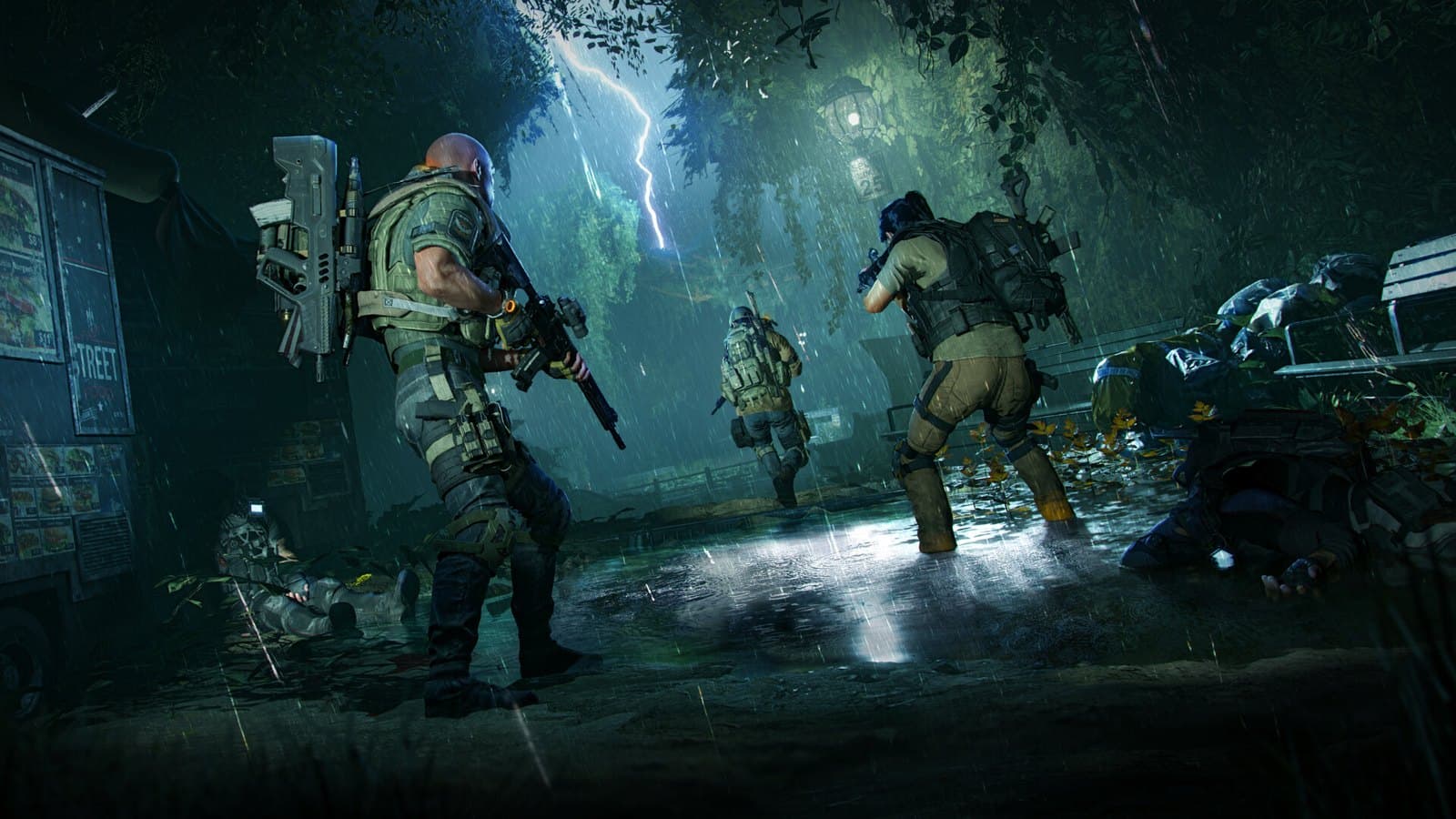 Agentes avançam sob tempestade na expansão Ecos do Central Park, de The Division 2.