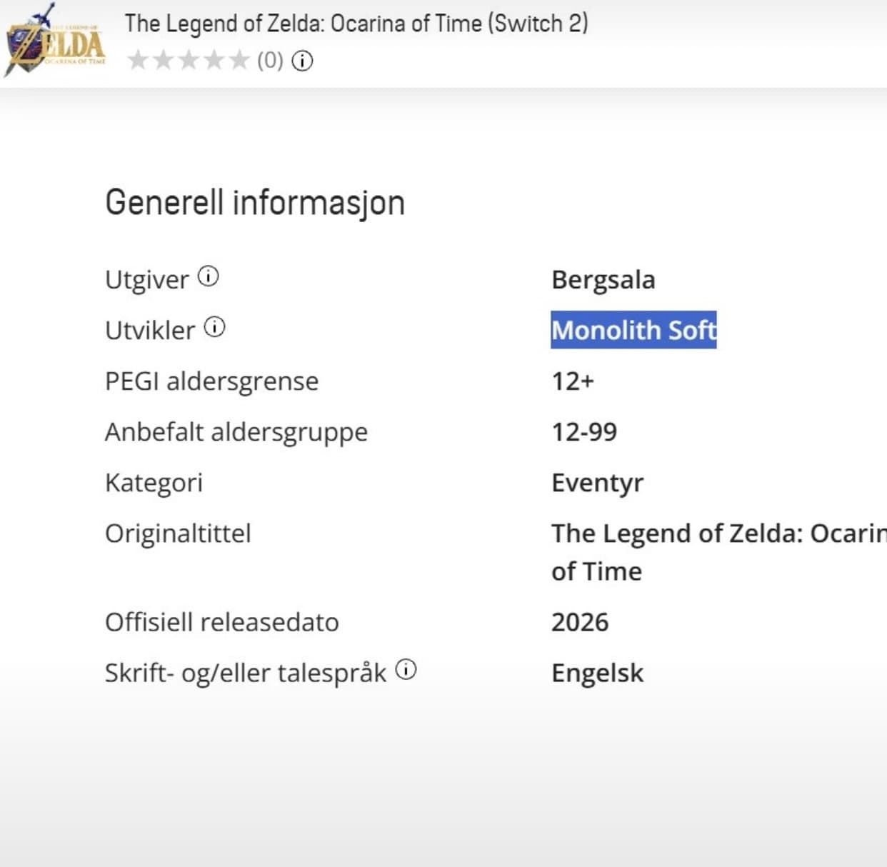 Vazamento aponta Monolith Soft como desenvolvedora de Zelda: Ocarina of Time no Switch 2
