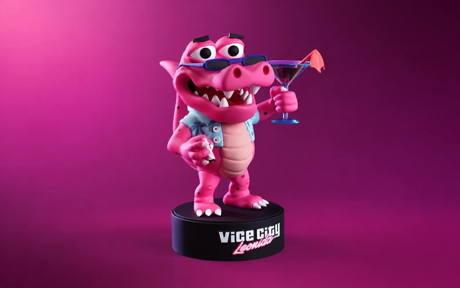 A estatueta de Macca the Gator, com cigarro e martíni na mão, que vem na caixa de colecionador de GTA 6.