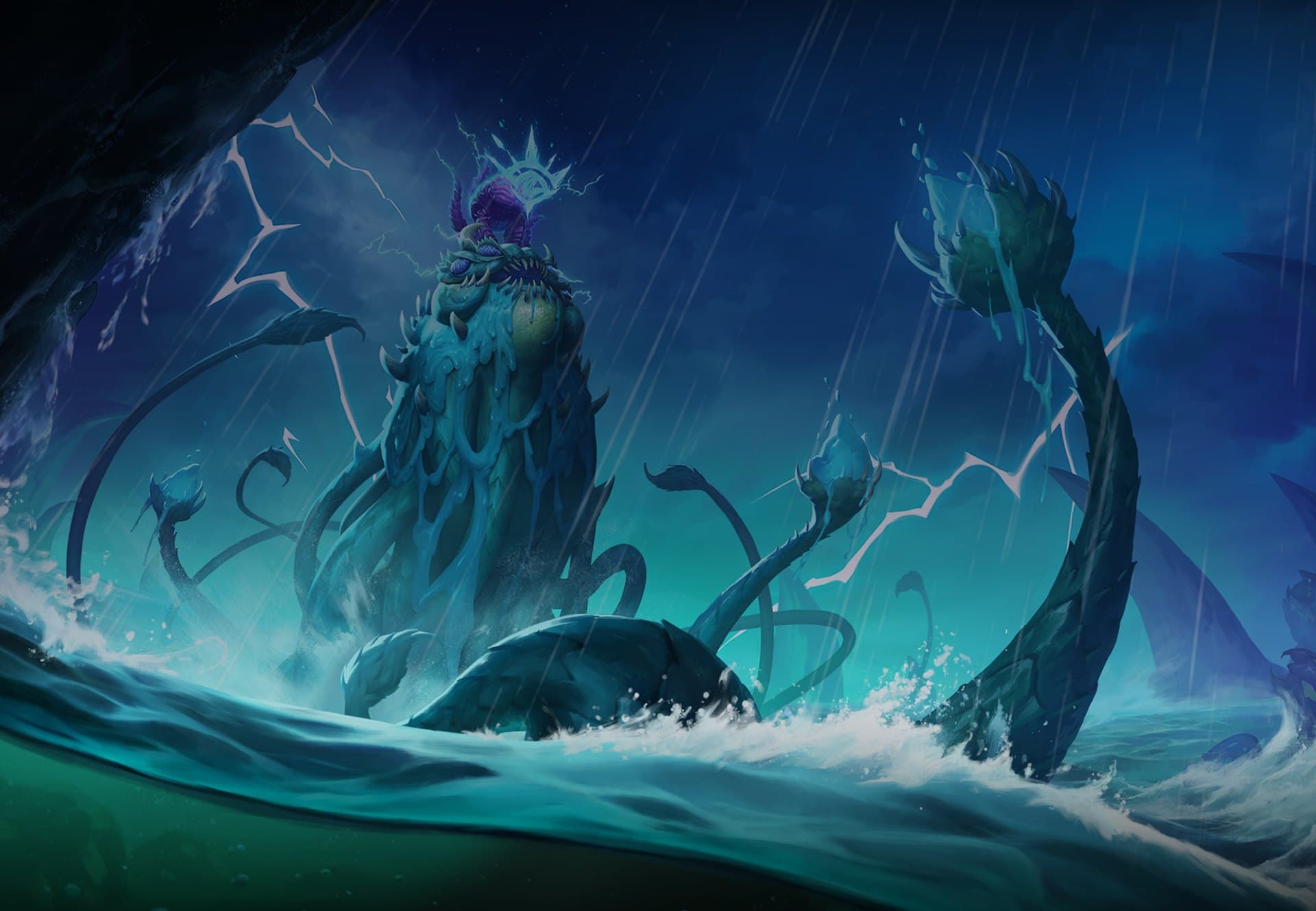 N'Zoth surge no meio da tempestade em uma das artes da expansão.