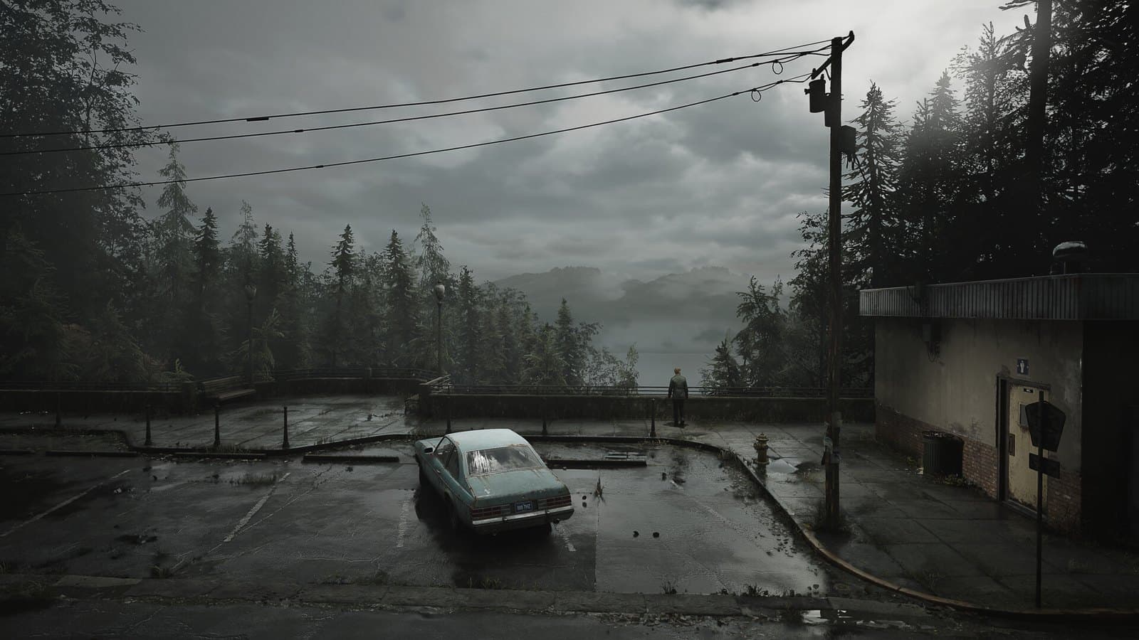 O mirante sobre o lago no remake de Silent Hill 2, da Bloober Team.